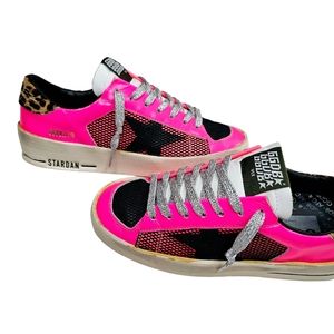 Golden Goose Stardan Size 36 Neon Pink Blue Soles Leopard Low Top Sneakers